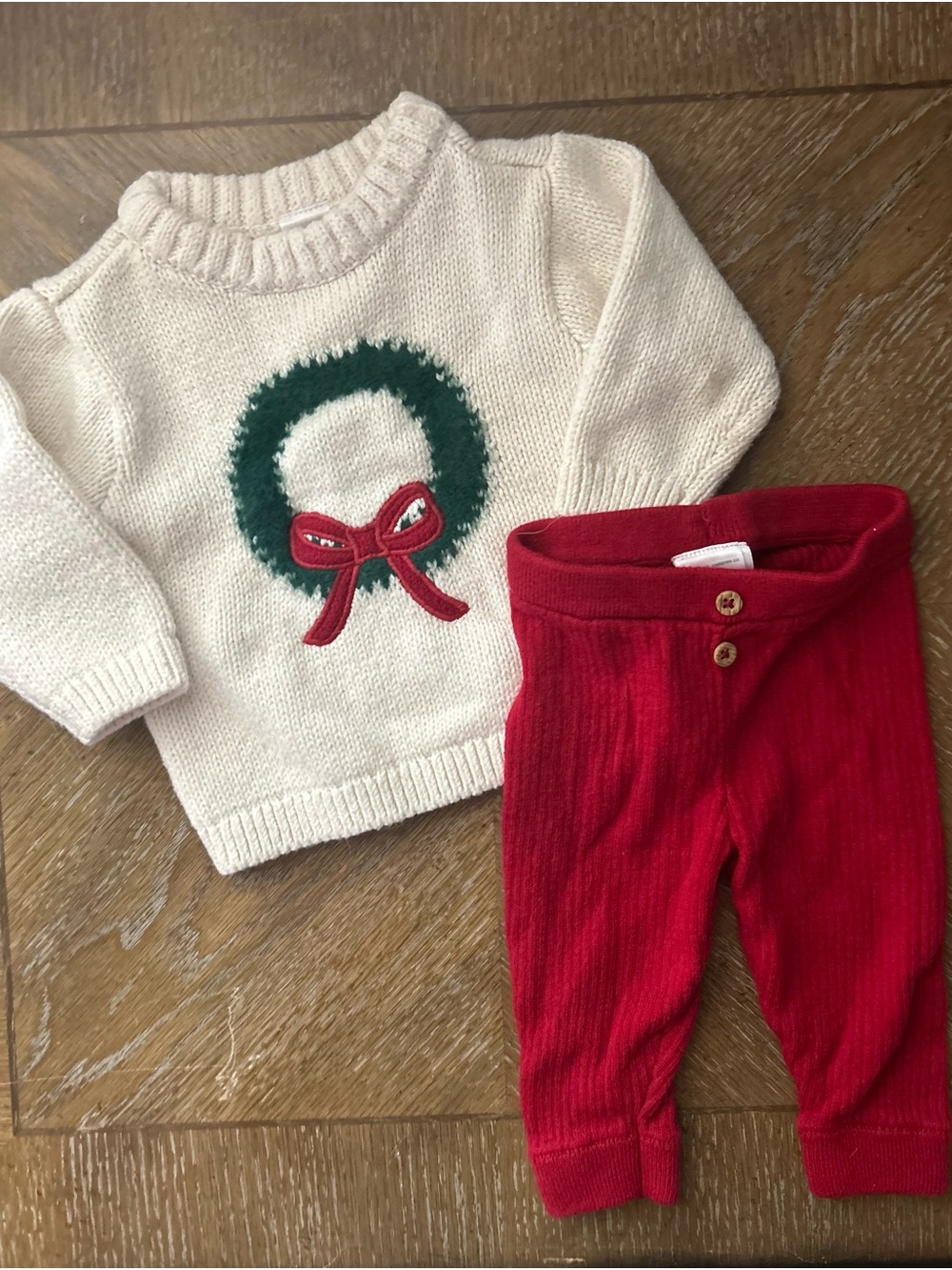 Carter's Cream Wreath Sweater & Red Pants Matching Set